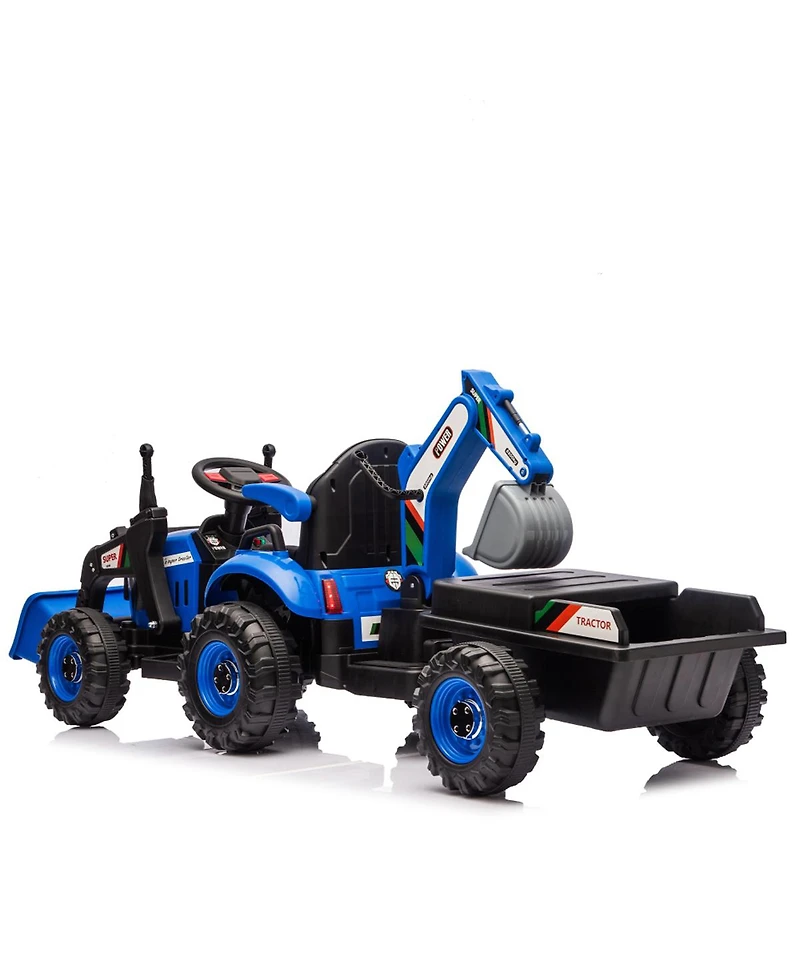 Yobtop 24V Ride-On Electric Tractor, Parent Remote Control, 4-in-1 Construction Attachments, Toy, Ages 3-6