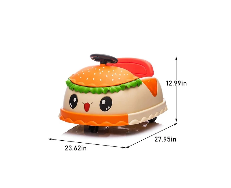 Yobtop 12V Hamburger Bumper Car with Remote Control, 360-Degree Rotation, Bluetooth Music, Ages 3+