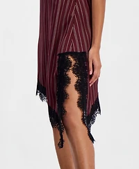 Bar Iii Women's Pinstripe V-Neck Lace-Trim Satin Dress, Macy's Exclusive