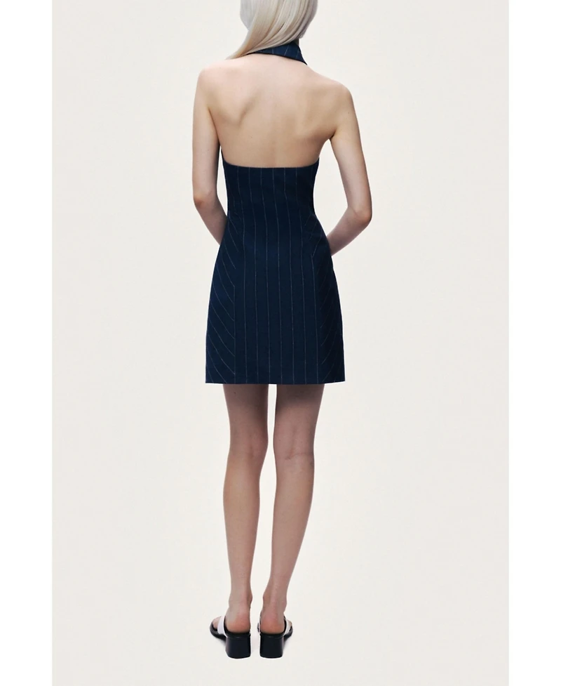 Nocturne Women's Pinstripe Double-Breasted Halter Mini Dress