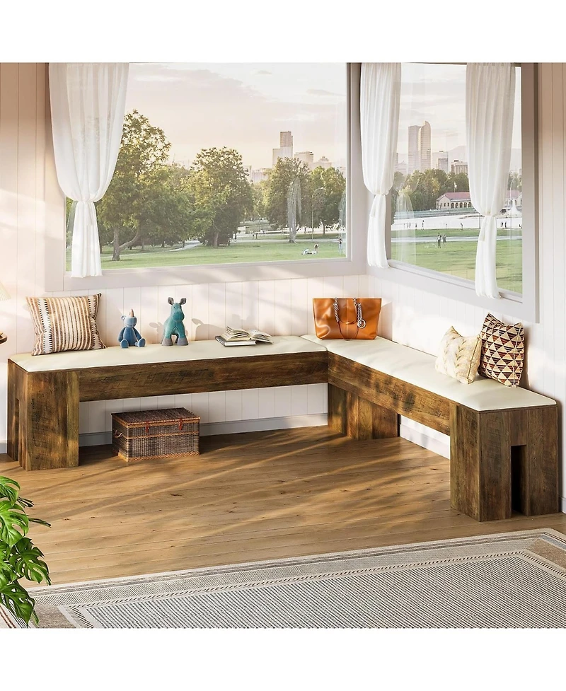Tribesigns L-Shaped Bench with Cushion, 61-Inch Corner Dining Bench