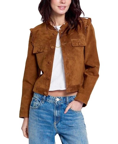 Central Park West Women's Odessa Cropped Ruffled Suede Jacket