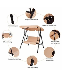Clihome Loveseat Cushioned Patio Steel Frame Swing Glider