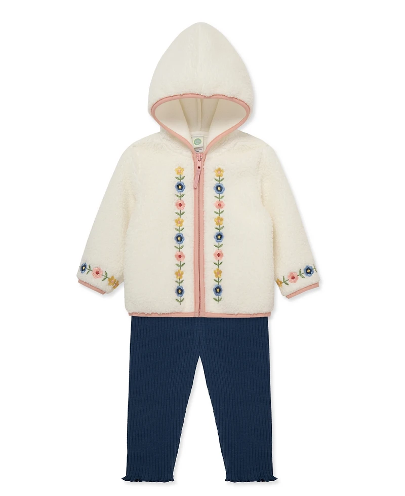 Little Me Baby Girls' Sherpa Jacket, Floral Print Top and Pants, 3-Piece Set
