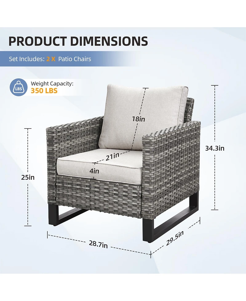 Pocassy Outdoor Chairs Set of 2, Patio Wicker Dining with Removeable Cushion, All-Weather Rattan Bistro