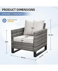 Pocassy Outdoor Chairs Set of 2, Patio Wicker Dining with Removeable Cushion, All-Weather Rattan Bistro