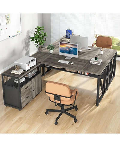 Tribesigns 55" L-Shaped Desk with Mobile File Cabinet