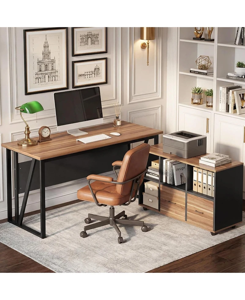 Tribesigns 55" L-Shaped Desk with Mobile File Cabinet