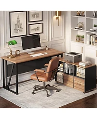 Tribesigns 55" L-Shaped Desk with Mobile File Cabinet
