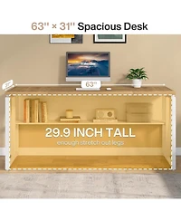 Tribesigns 63" Computer Desk with Bottom Shelf, Light Oak