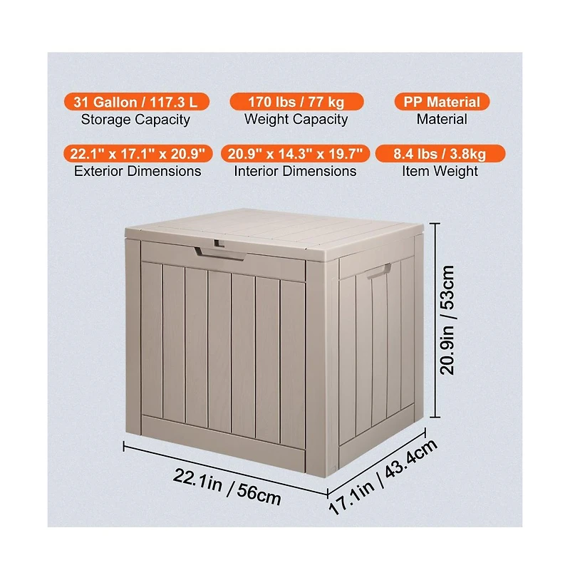 Slickblue 31 Gallon Resin Outdoor Storage Box Waterproof Deck Cabinet