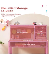 Gouun Kids Study Desk and Chair Set with Hutch Shelves and Cork Bulletin Board