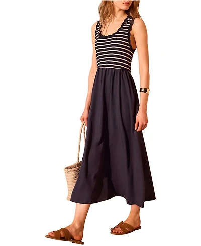 Mint Velvet Women's Striped Scallop Trim A-Line Dress