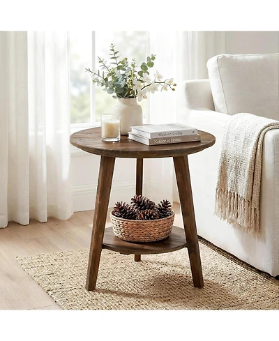 Tribesigns Round Side Table with Storage Shelf