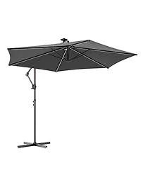 Sonkuki 10 Feet Outdoor Patio Hanging Offset Cantilever Umbrella with Solar Led Lights Cross Base
