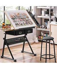 gaomon Professional Height Adjustable Drafting Table with Stool, Tilting Artist Drawing Desk with 2 Drawers, 0-75degree(s) Angle Art Workstation