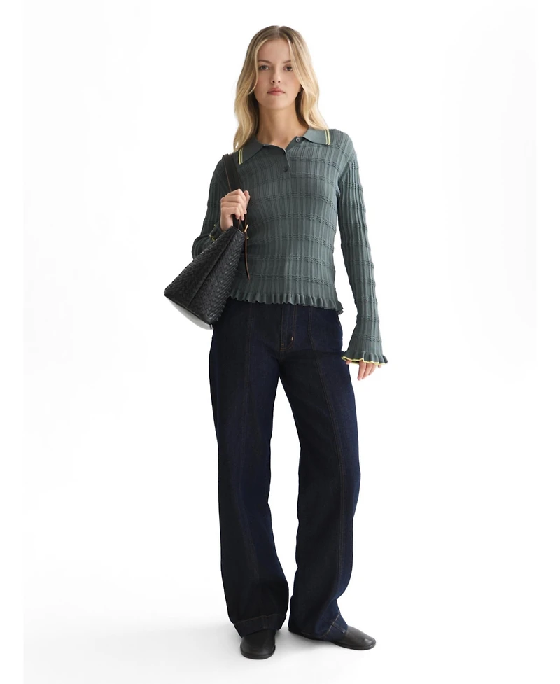 Scotch & Soda Women's Long-Sleeve Ripple Stitch Polo-Neck Ruffle-Trim Pullover
