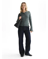 Scotch & Soda Women's Long-Sleeve Ripple Stitch Polo-Neck Ruffle-Trim Pullover