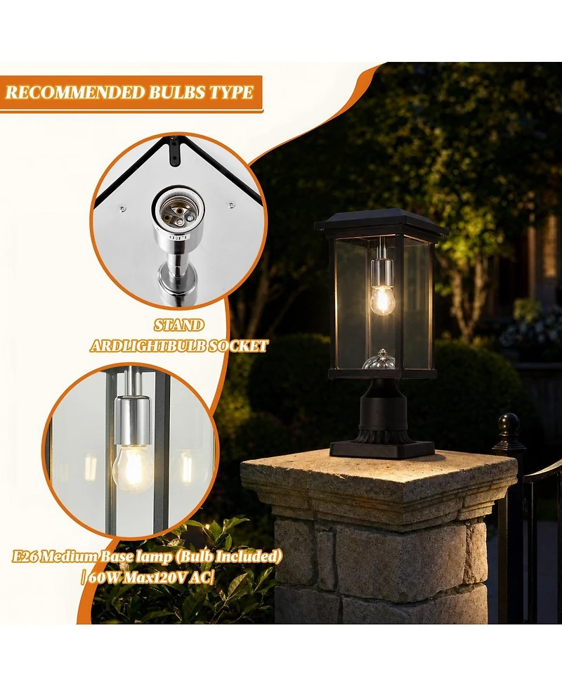 Asagikoiai Dusk to Dawn Outdoor Post Light, Waterproof Aluminum Pathway Pole Lamp