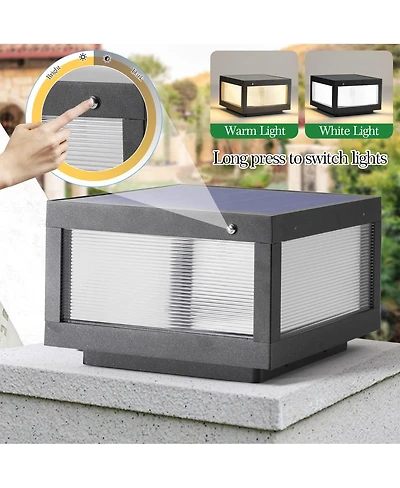 Asagikoiai 12" Square Solar Powered Outdoor Post Cap Light, Aluminum Fence Led Pier Lamp
