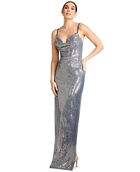 Dress the Population Women's Sleeveless Sweetheart Cowl-Neck Sequin