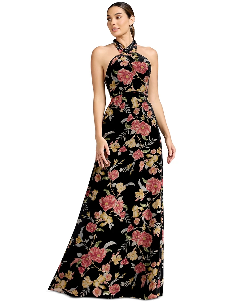 Dress the Population Women's Halter Column Floral