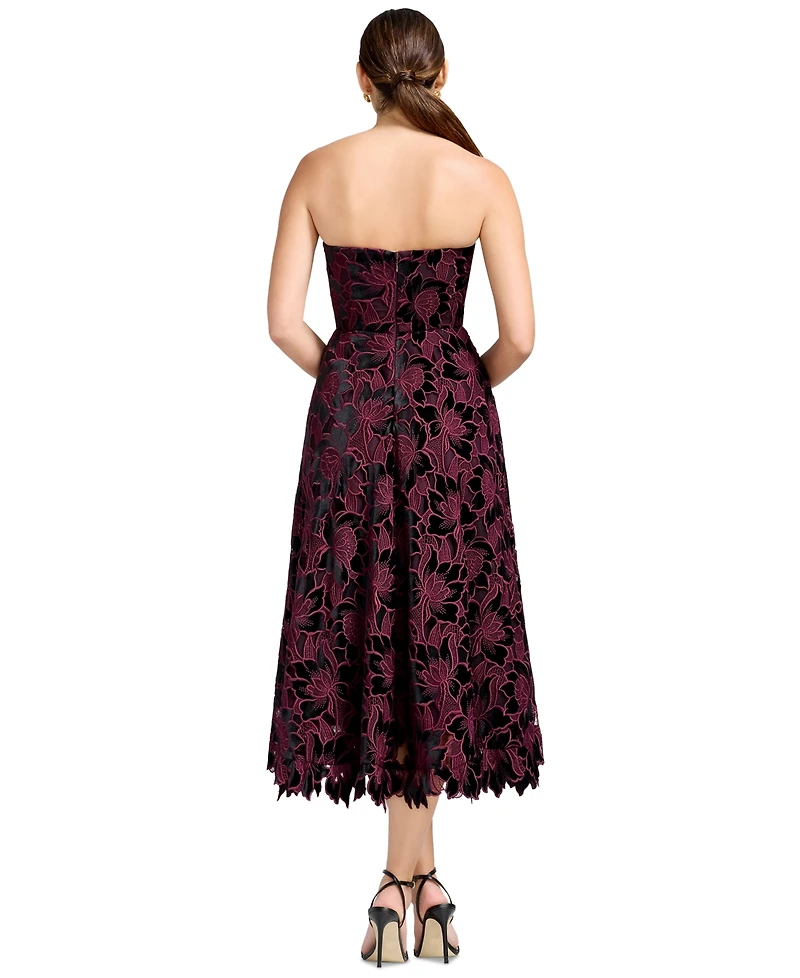 Dress the Population Women's Strapless Floral Fit & Flare Midi