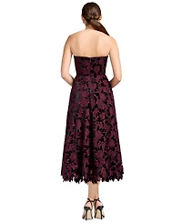 Dress the Population Women's Strapless Floral Fit & Flare Midi