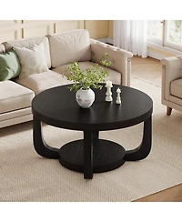 Tribesigns Round Coffee Table, 2-Tier Circle Table with Storage, Thick Tabletop and Base