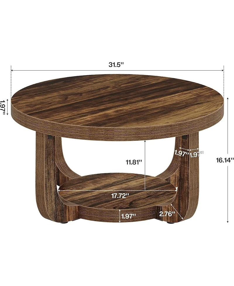 Tribesigns Round Coffee Table, 2-Tier Circle Coffee Table with Storage, Thick Tabletop and Base