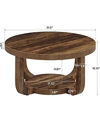 Tribesigns Round Coffee Table, 2-Tier Circle Coffee Table with Storage, Thick Tabletop and Base