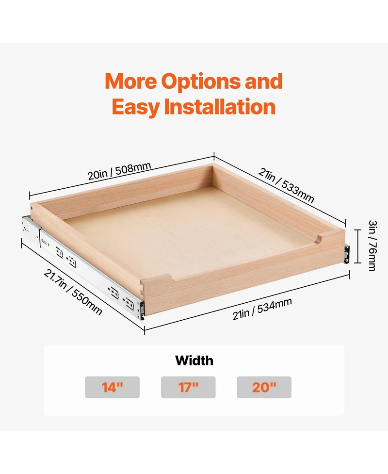 Sugift 20in W x 21in D Pull Out Cabinet Organizer Soft Close Sliding Wood Drawer Shelf