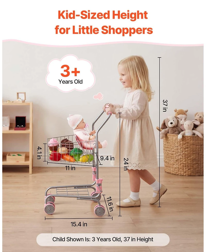 Sugift Metal Foldable 2-Piece Shopping Cart Set, Ages 3+