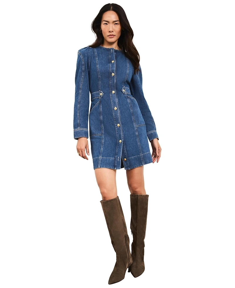 Mint Velvet Women's Denim Puff Sleeve Mini Dress