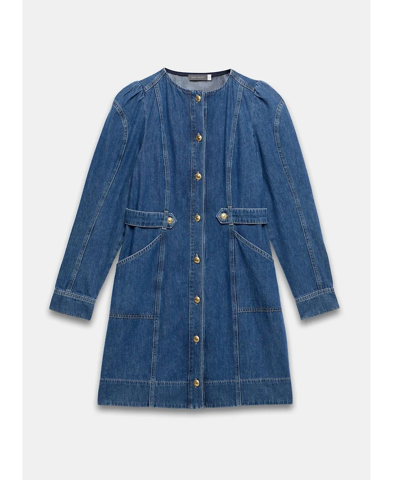 Mint Velvet Women's Denim Puff Sleeve Mini Dress