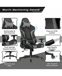 Gouun Reclining Swivel Gaming Chair with Massage Cushion and Detachable Headrest