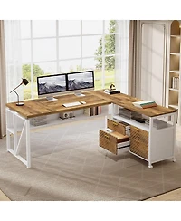 Tribesigns 63" L-Shaped Desk with Mobile File Cabinet