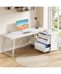 Tribesigns 53" L-Shaped Desk with 3 Drawers and Shelves