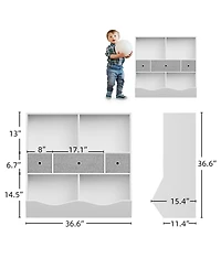 gaomon 2Pcs White Kids Toy Storage Organizer Shelf with 7 Compartments and 3 Fabric Drawers, Wooden Bookcase Cabinet for Playroom Bedroom Hallway