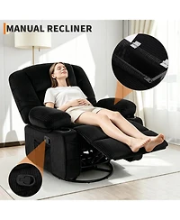 gaomon Oversized Corduroy recliner Chair with Massage and Heat,360degree(s) Swivel Rocker