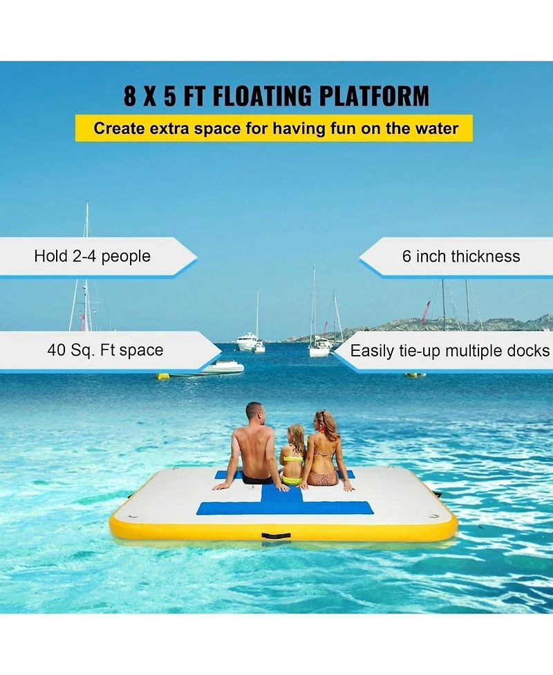 Inflatable Floating Dock Platform, 8 x 5 ft Drop-Stitch Pvc with Electric Air Pump