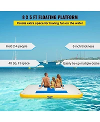 Inflatable Floating Dock Platform, 8 x 5 ft Drop-Stitch Pvc with Electric Air Pump