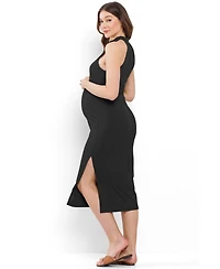 Hello Miz Maternity Ribbed Mock Neck Sleeveless Midi Dress