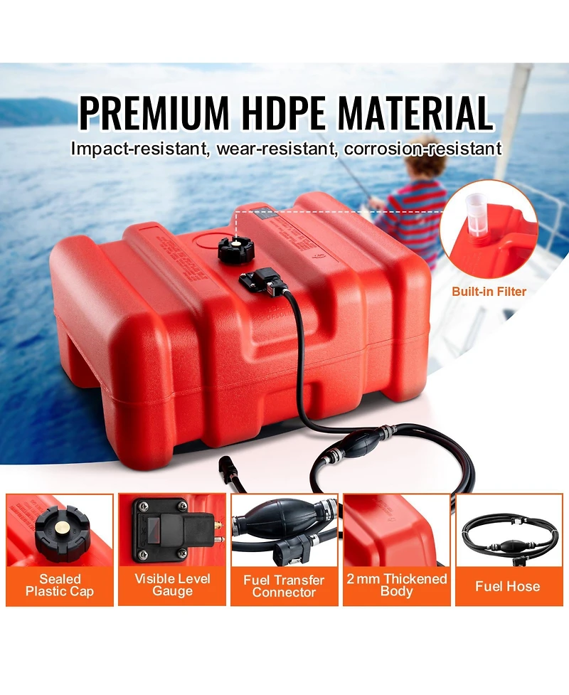 Sevorley Portable Marine Fuel Tank, 12 Gallon 55L Outboard Boat Gas Tank with Hose