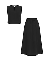 Cupshe Women's Crew Neck Button Skirt Set