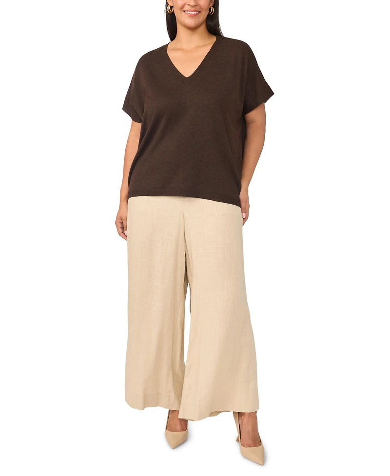Vince Camuto Plus V-Neck Short-Sleeve Boxy Sweater
