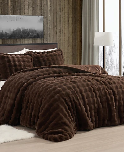 Alpine Cabin Bubble Faux Fur 3-Piece Comforter Set