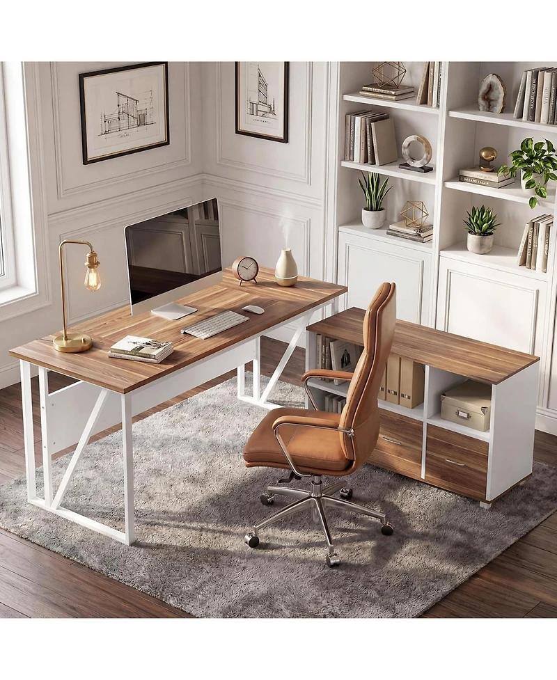 Tribesigns 63" L-Shaped Desk with Mobile File Cabinet
