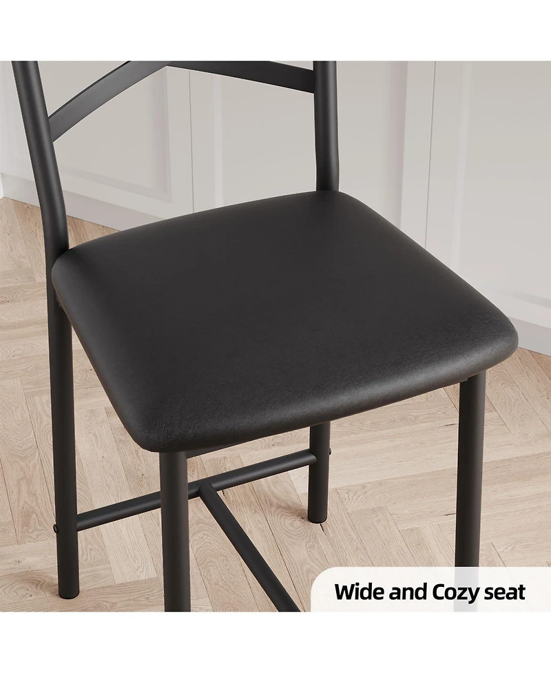 homfan Set of 2 Bar Stools Counter Height Pu Upholstered Seat Metal Frame Kitchen Bar Chairs with X-Design Back and Footrest for Island Counter