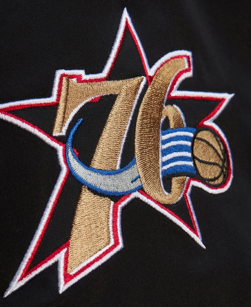 Mitchell & Ness Men's Black Philadelphia 76ers Hardwood Classics Blackout Collection Satin Full-Zip Jacket